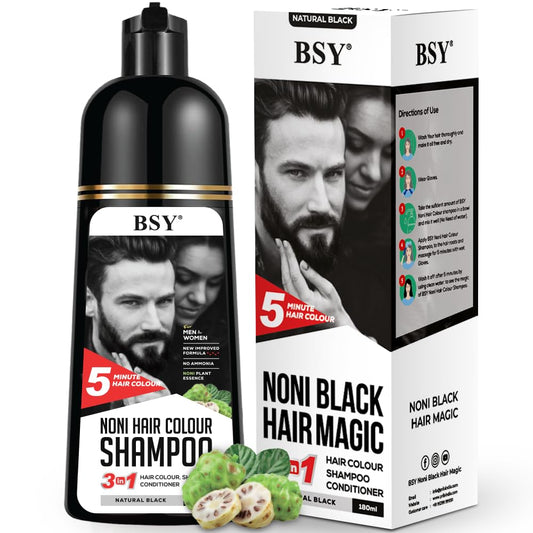 BSY Noni Natural Black Hair color shampoo - 180ml - Pump Pack
